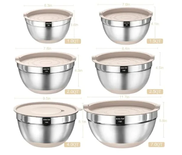 Mixing Bowls with Airtight Lids Set, 26PCS Stainless Steel Khaki Bowls - Image 2