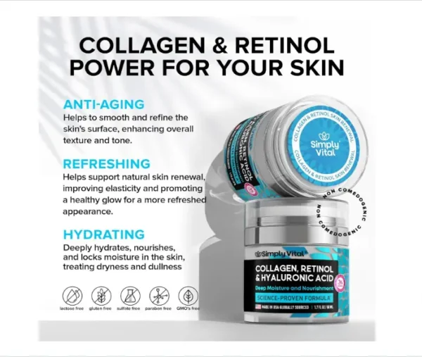 SimplyVital Collagen, Retinol & Hyaluronic Acid Cream - Anti-Aging Face Moisturizer for Face, Neck & Décolleté - Image 3